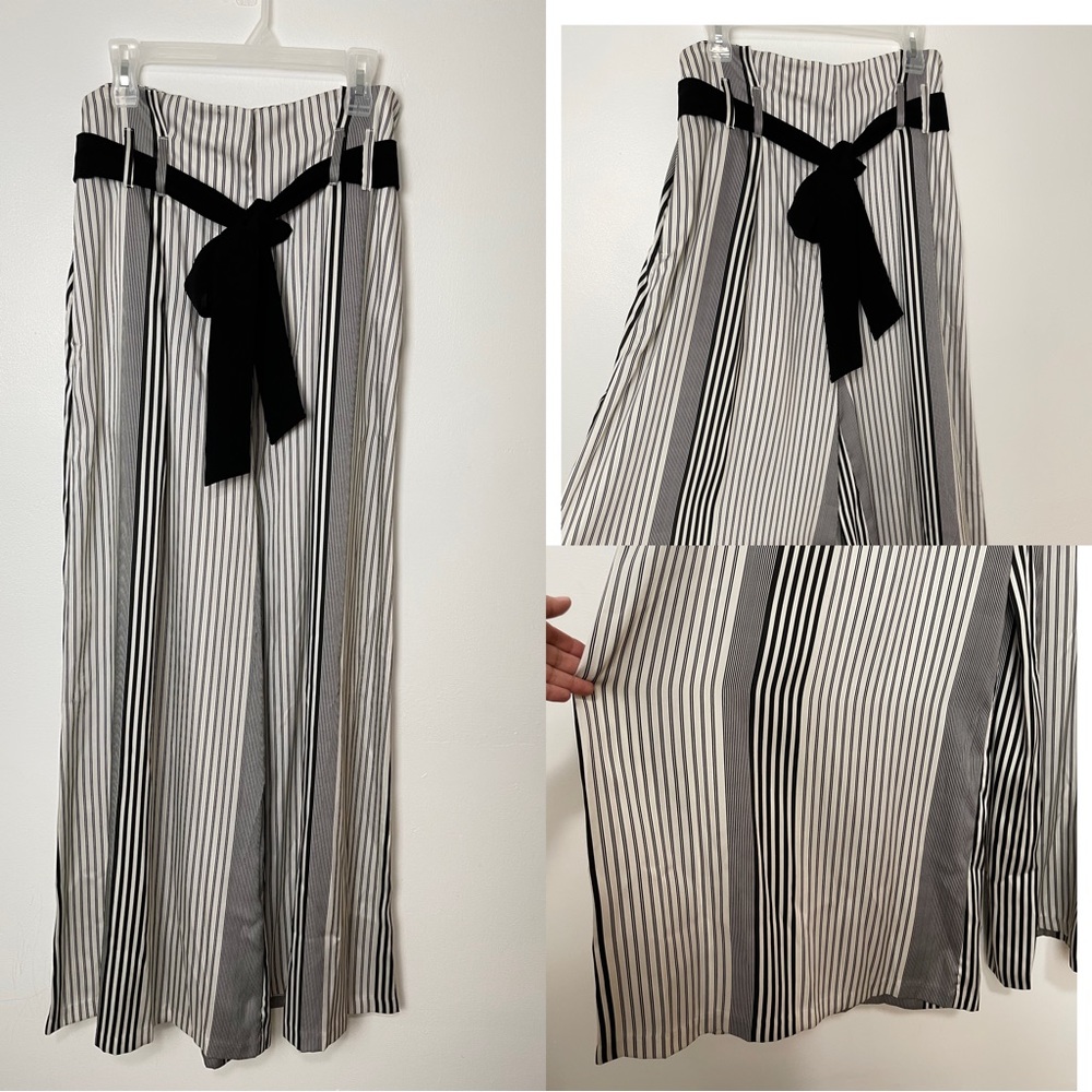 ALLEN SCHWARTZ Wide Leg Hi Rise Paper bag Striped White & Black Pants Size 10